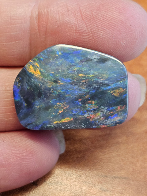 Magical Large 9.35ct Free-Form Red Multi Color Solid Black Opal 1924 Global Opals