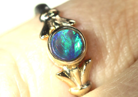 (RPG-516) Bezel Set Fine Detail Bright Solid Black Opal Ring! freeshipping - Global Opals